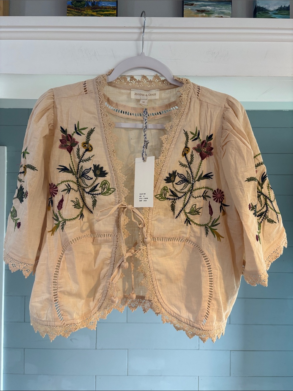 NWY Embroidered Tie-Front Blouse by Jennifer & Grace